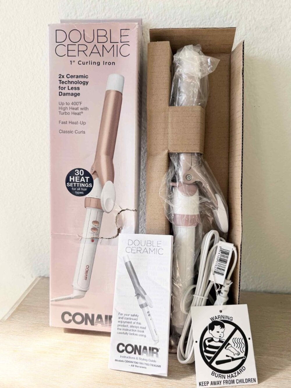Conair Double Ceramic 1" Curling Iron 30 Heat Settings NEW OPEN BOX TESTED